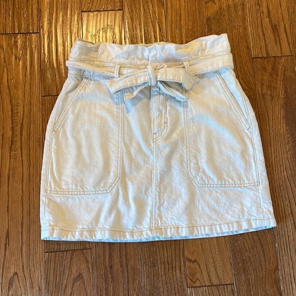 Free People ecru paperbag denim waist skirt size 10 - Picture 3 of 10
